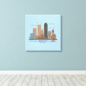 Boston City Skyline, Boston kaart skyline Canvas Afdruk (Insitu (Houten vloer))