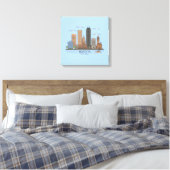 Boston City Skyline, Boston kaart skyline Canvas Afdruk (Insitu (Slaapkamer))