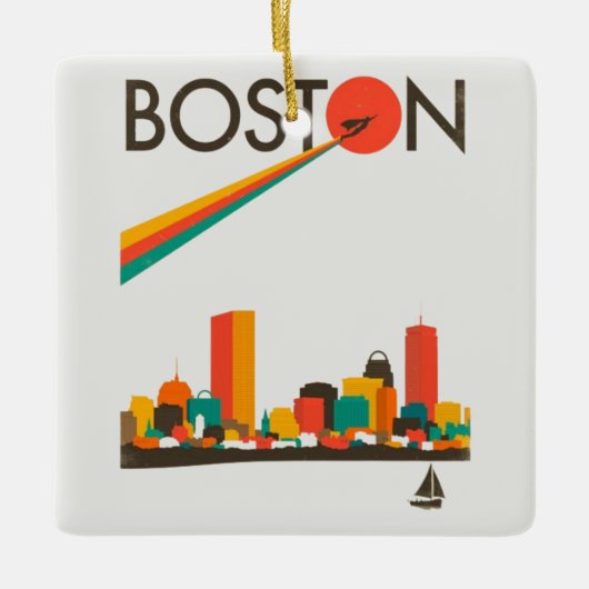 Boston City Skyline, Boston kaart skyline Keramisch Ornament (Voorkant)