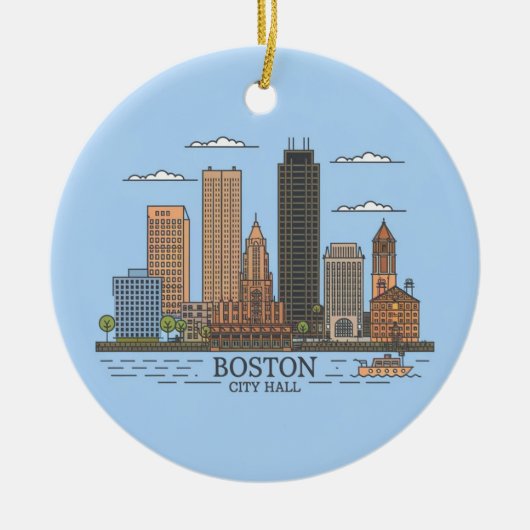 Boston City Skyline, Boston kaart skyline Keramisch Ornament (Voorkant)