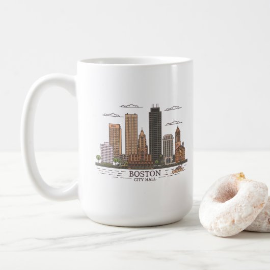Boston City Skyline, Boston kaart skyline Koffiemok (Met donut)