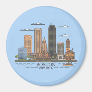 Boston City Skyline, Boston kaart skyline Magneet