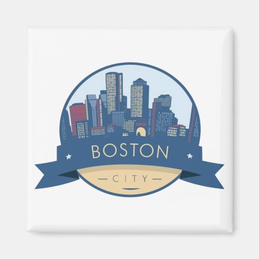 Boston City Skyline, Boston kaart skyline Magneet (Voorkant)