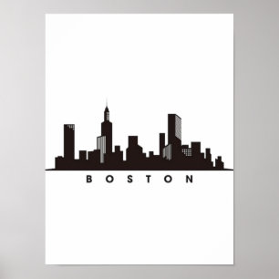 Boston City Skyline, Boston kaart skyline Poster