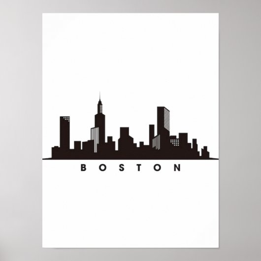 Boston City Skyline, Boston kaart skyline Poster (Voorkant)