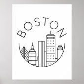 Boston City Skyline, Boston kaart skyline Poster (Voorkant)