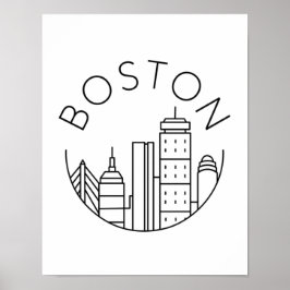 Boston City Skyline, Boston kaart skyline Poster