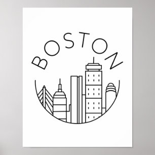 Boston City Skyline, Boston kaart skyline Poster