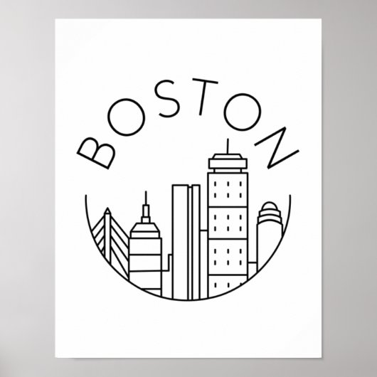 Boston City Skyline, Boston kaart skyline Poster (Voorkant)