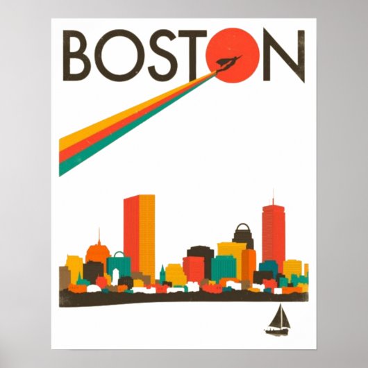 Boston City Skyline, Boston kaart skyline Poster (Voorkant)