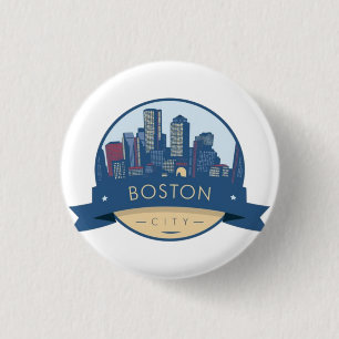 Boston City Skyline, Boston kaart skyline Ronde Button 3,2 Cm