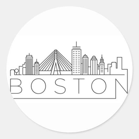 Boston City Skyline, Boston kaart skyline Ronde Sticker (Voorkant)