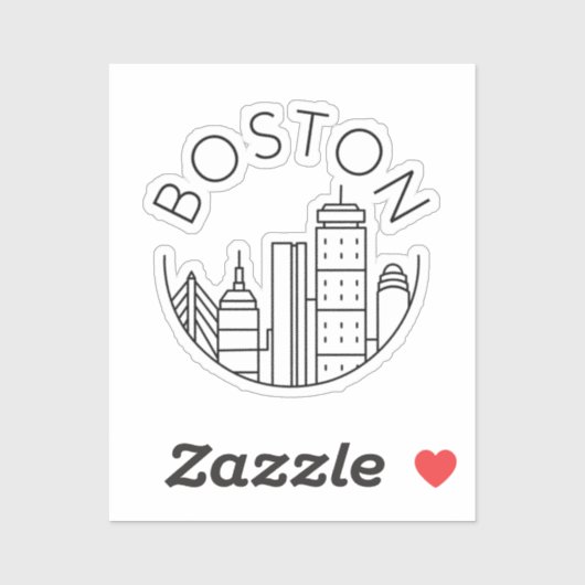 Boston City Skyline, Boston kaart skyline Sticker (Vel)