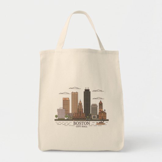 Boston City Skyline, Boston kaart skyline Tote Bag (Voorkant)