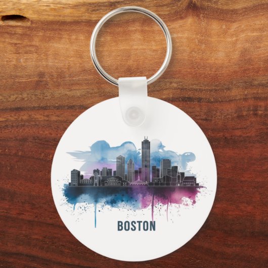 Boston City Skyline, Boston Ma Silhouet Sleutelhanger (Voorkant)
