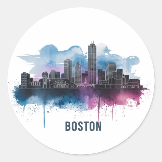 Boston City Skyline, Boston MA Skyline Ronde Sticker (Voorkant)