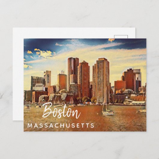 Boston City Skyline Massachusetts  schilderen Briefkaart (Voorkant / Achterkant)
