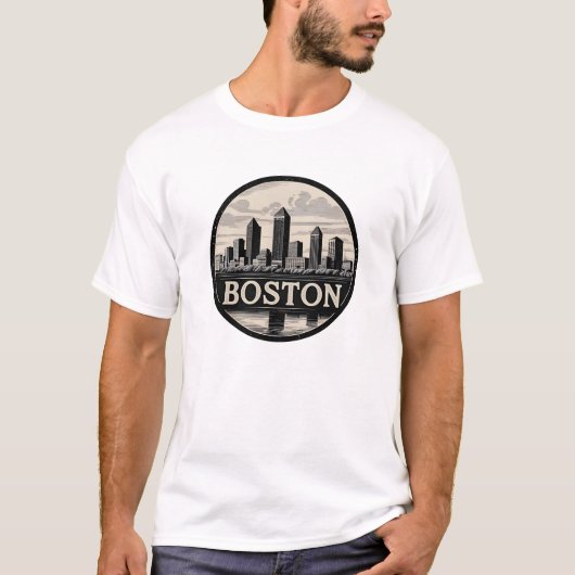 Boston City Skyline - Modern minimalistisch stadsb T-shirt (Voorkant)