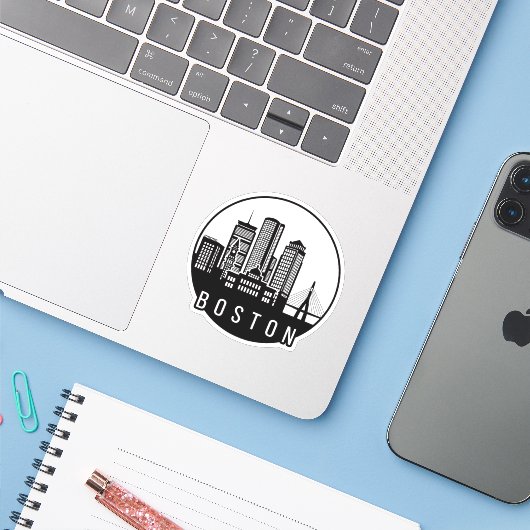 Boston City Skyline Sticker (Laptop met iPhone)
