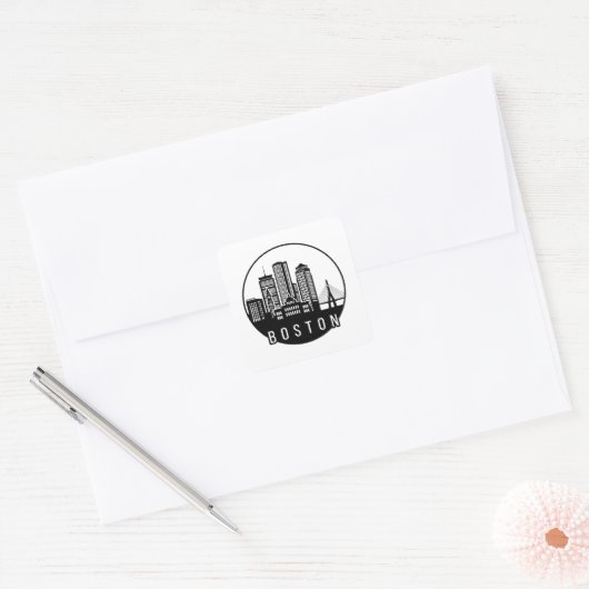 Boston City Skyline Vierkante Sticker (Envelop)