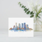 Boston City Skyline Waterverf | Modern Boston MA Briefkaart (Staand voorkant)