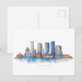 Boston City Skyline Waterverf | Modern Boston MA Briefkaart (Voorkant / Achterkant)