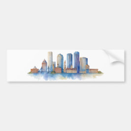 Boston City Skyline Waterverf | Modern Boston MA Bumpersticker