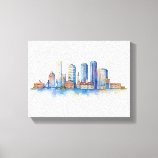 Boston City Skyline Waterverf | Modern Boston MA Canvas Afdruk (Voorkant)