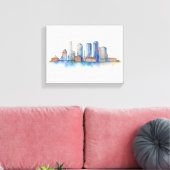Boston City Skyline Waterverf | Modern Boston MA Canvas Afdruk (Insitu (Woonkamer))