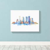 Boston City Skyline Waterverf | Modern Boston MA Canvas Afdruk (Insitu (Houten vloer))