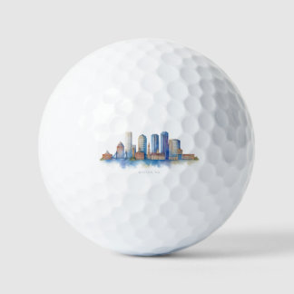 Boston City Skyline Waterverf | Modern Boston MA Golfballen