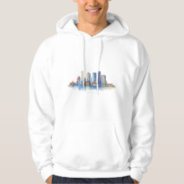 Boston City Skyline Waterverf | Modern Boston MA Hoodie