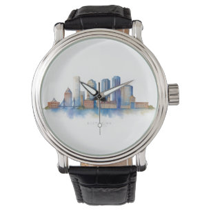 Boston City Skyline Waterverf Modern Boston MA Horloge