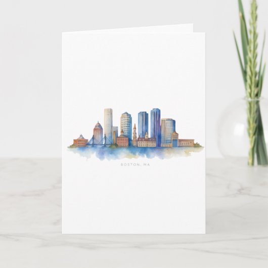 Boston City Skyline Waterverf | Modern Boston MA Kaart (Voorkant)