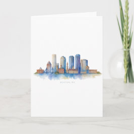 Boston City Skyline Waterverf | Modern Boston MA Kaart
