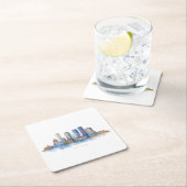 Boston City Skyline Waterverf | Modern Boston MA Kartonnen Onderzetters (Insitu)