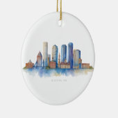 Boston City Skyline Waterverf | Modern Boston MA Keramisch Ornament (Rechts)