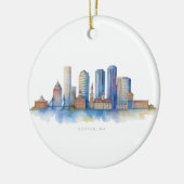 Boston City Skyline Waterverf | Modern Boston MA Keramisch Ornament (Links)