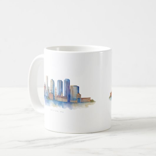 Boston City Skyline Waterverf | Modern Boston MA Koffiemok (Voorkant links)