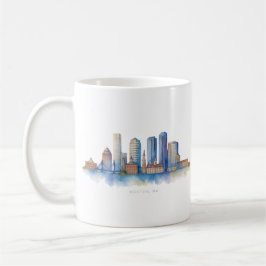 Boston City Skyline Waterverf | Modern Boston MA Koffiemok