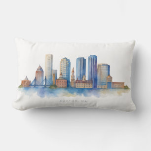 Boston City Skyline Waterverf   Modern Boston MA Kussen