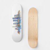 Boston City Skyline Waterverf | Modern Boston MA Persoonlijk Skateboard (Voorkant)