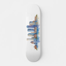 Boston City Skyline Waterverf | Modern Boston MA Persoonlijk Skateboard