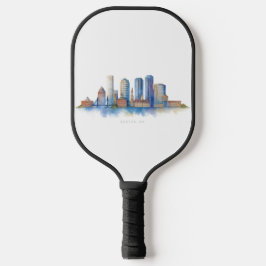 Boston City Skyline Waterverf | Modern Boston MA Pickleball Paddle