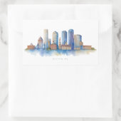 Boston City Skyline Waterverf | Modern Boston MA Rechthoekige Sticker (Tas)