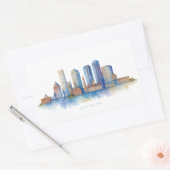 Boston City Skyline Waterverf | Modern Boston MA Rechthoekige Sticker (Envelop)