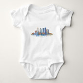 Boston City Skyline Waterverf | Modern Boston MA Romper (Voorkant)