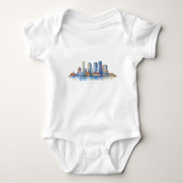 Boston City Skyline Waterverf | Modern Boston MA Romper