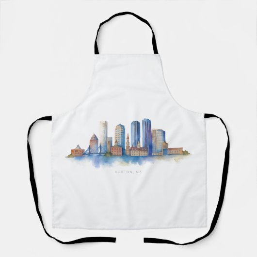Boston City Skyline Waterverf | Modern Boston MA Schort (Voorkant)