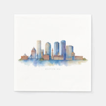 Boston City Skyline Waterverf | Modern Boston MA